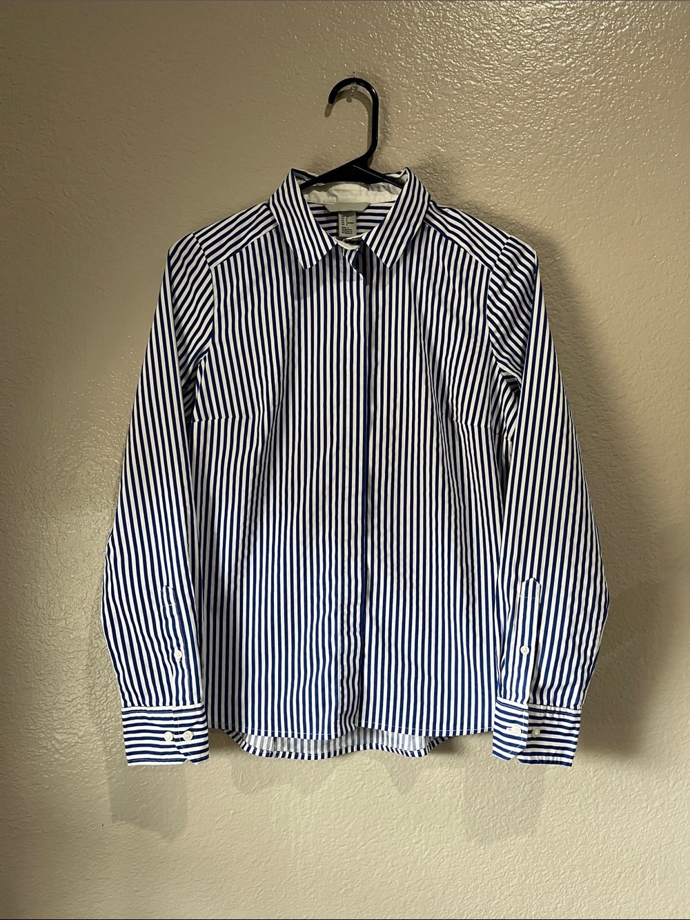 H&M Blue White Vertical Stripe Dress Shirt Sz 8 Office Career Business